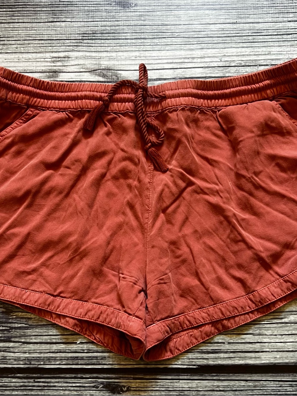 Women's Rust Drawstring Shorts in medium